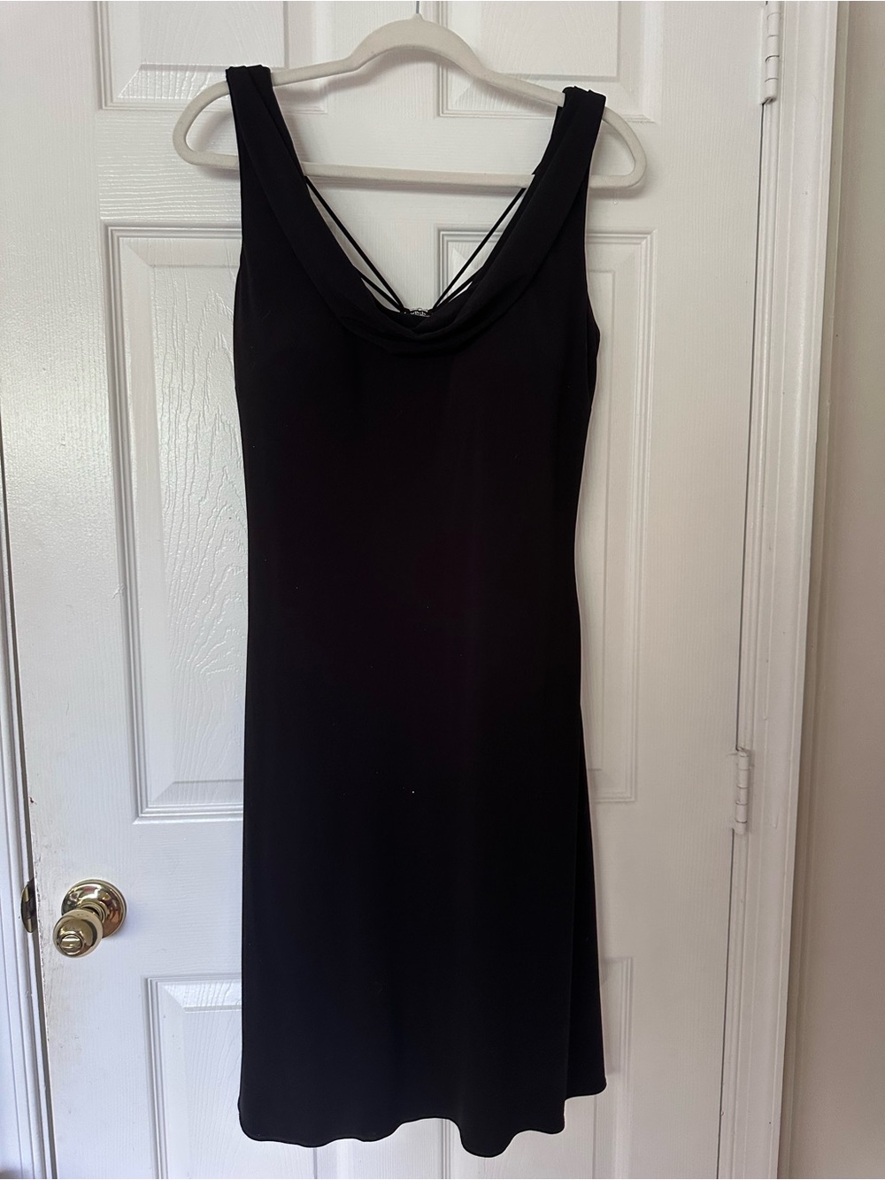 Mary L Couture Black Midi Cowl Neck Dress
